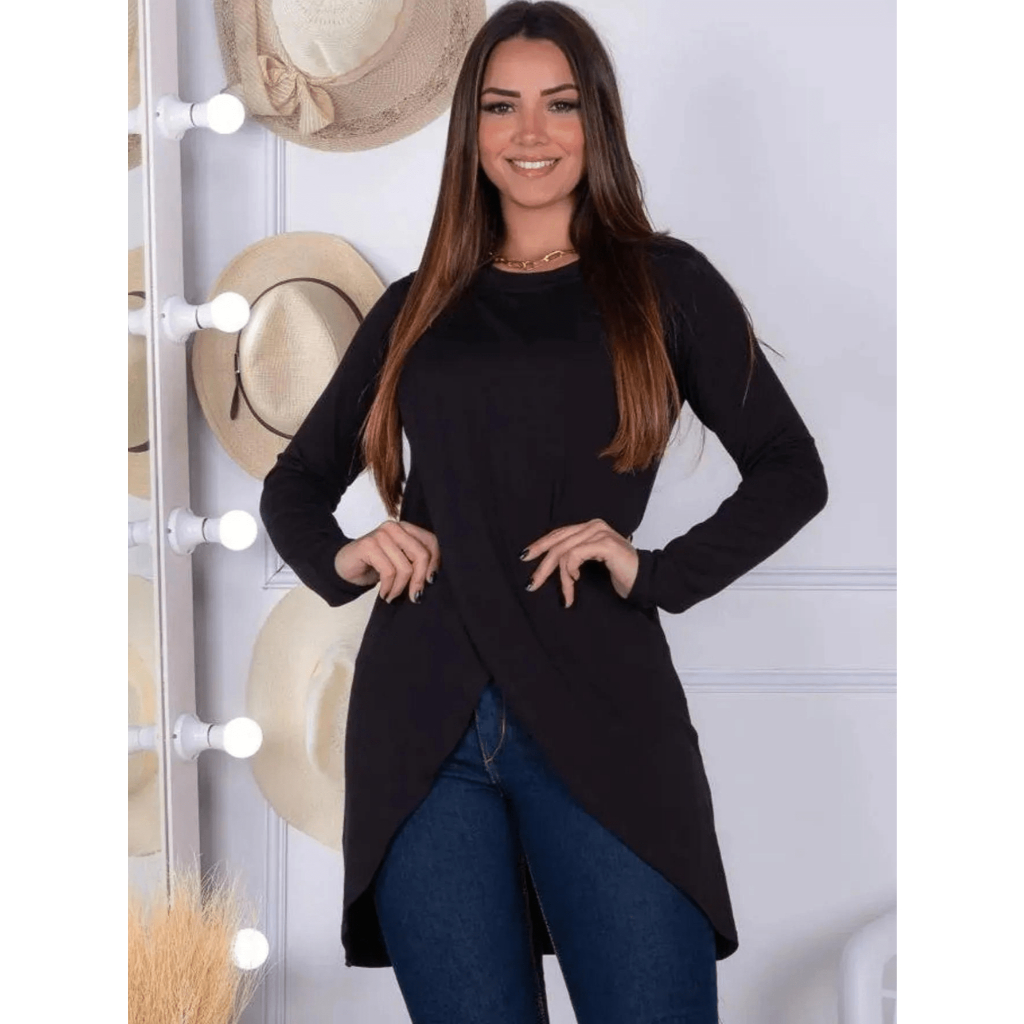 Blusa Mullet Lisa Em Viscolycra Confortavel Soltinha Oversized Manga longa Fashion Feminina