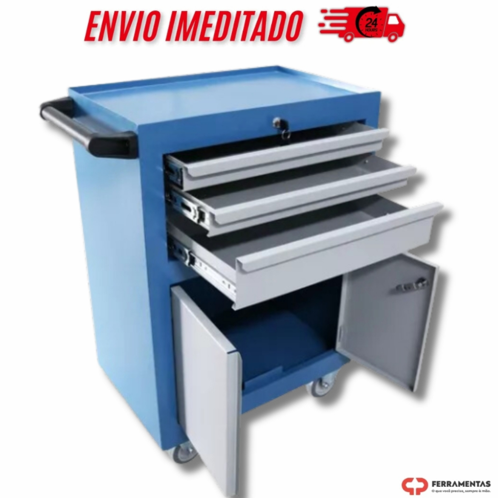 Carrinho Oficina Manutenção 3 Gavetas E 2 Portas  -  Ork