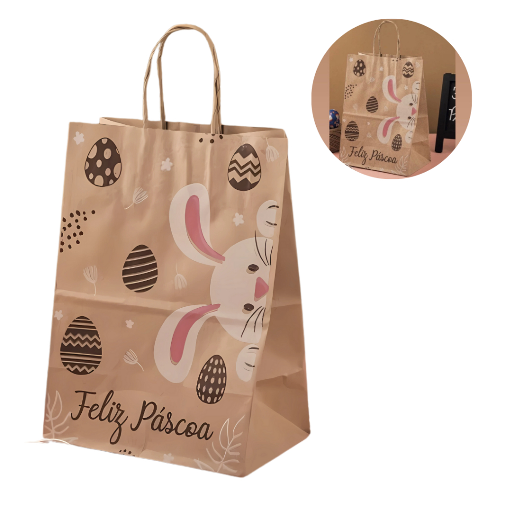 KIT Sacola de  Páscoa coelho 25x18x12 Páscoa 2025 (Idéia) OFF 2941 - Stationery