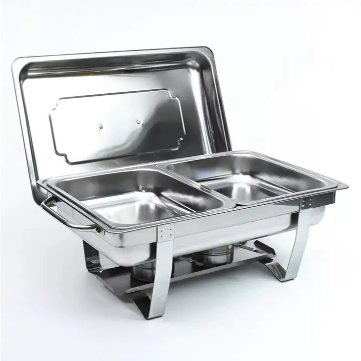 Rechaud Retangular em Aço com Inox Banho Maria e Fogareiro Buffet