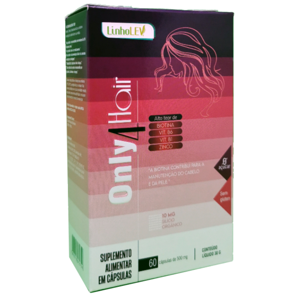 ONLY 4 HAIR - Biotina Silicio Orgânico MsM 60 cps 500mg Linholev