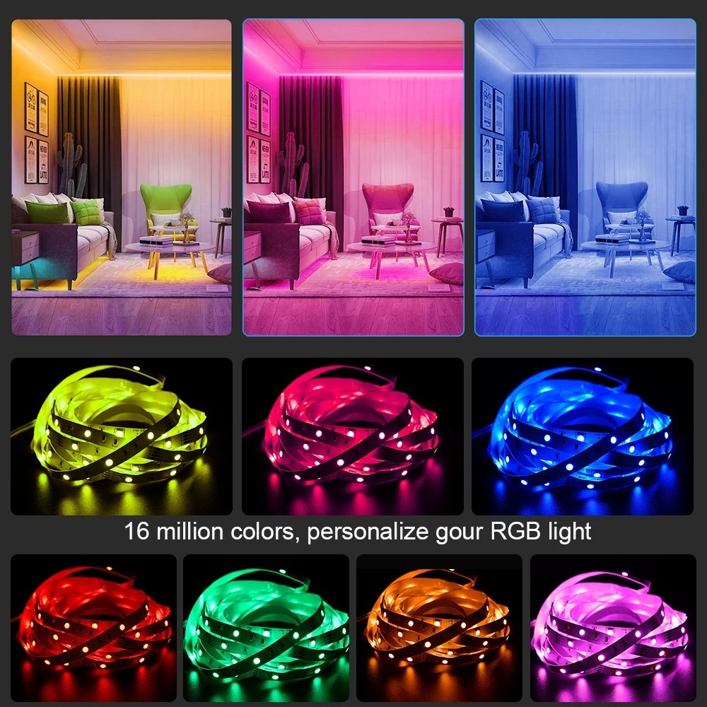 Fita Led RGB 5 Mts com Controle A Prova D'água Decoração de Quartos Janelas Corredores Sofisticação e Luxo