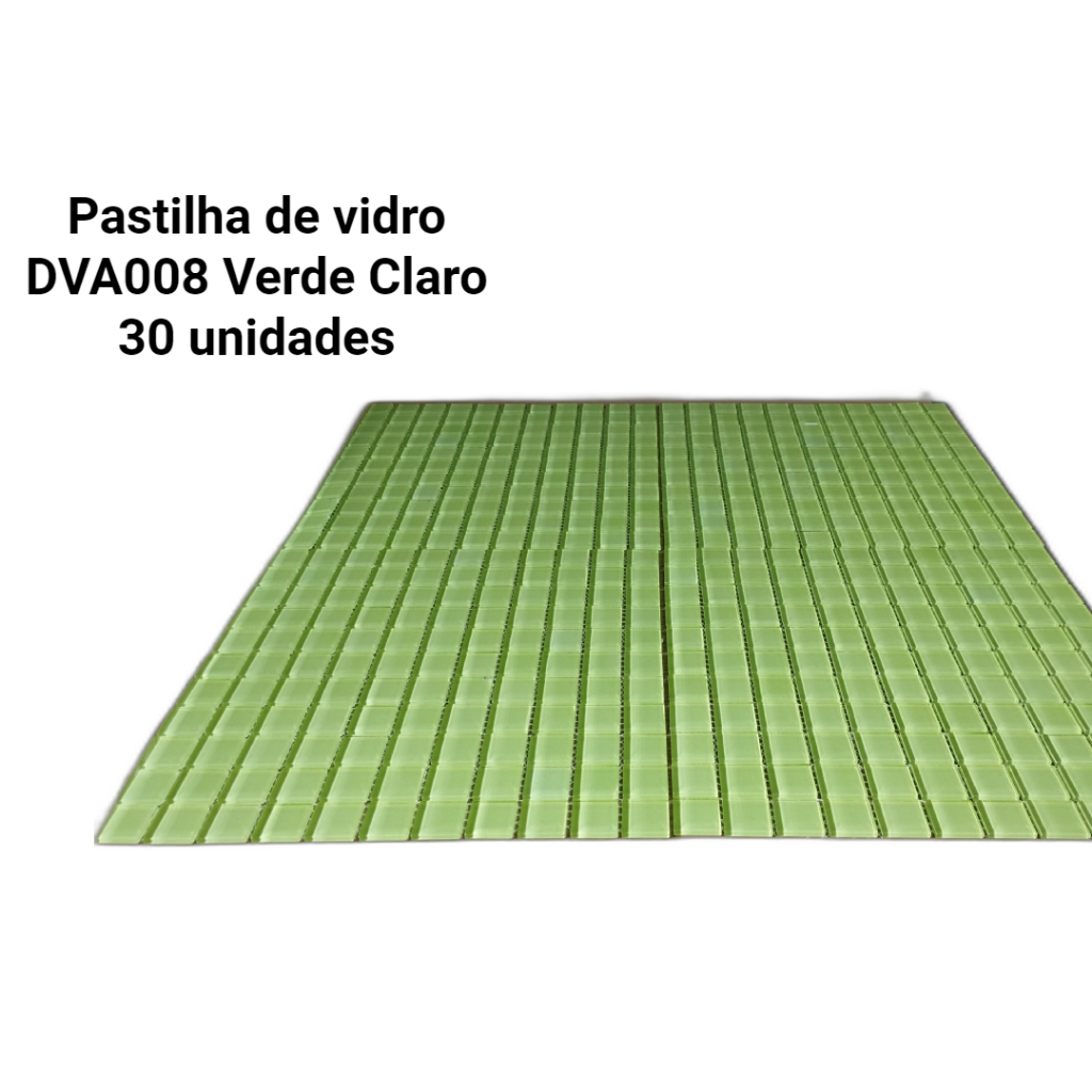 Kit 30 peças Pastilha de Vidro  verde claro 2,5 x 2,5 - placa 30X30 Detallli código DVA 008
