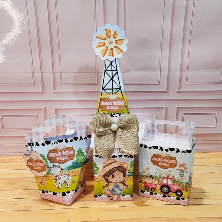 KIT 20/40/60 FESTA CAIXINHAS PERSONALIZADAS PARA LEMBRANCINHA DE ANIVERSÁRIO FAZENDINHA ROSA MENINA HORTA TRATOR ANIMAIS