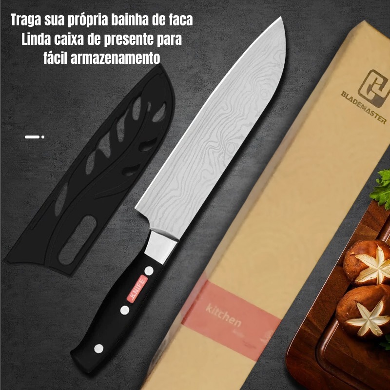 Faca profissional para grelha de cozinha, lâmina de aço inoxidável damasco com capa de faca e caixa de presente