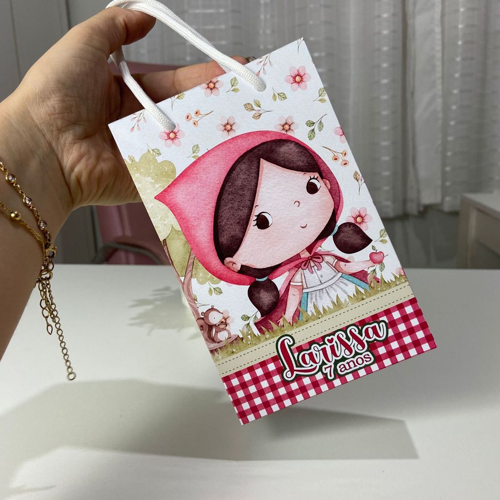 Sacolinha Personalizada Chapeuzinho vermelho aquarela\sacolinha surpresa lembrancinha  Chapeuzinho vermelho aquarela