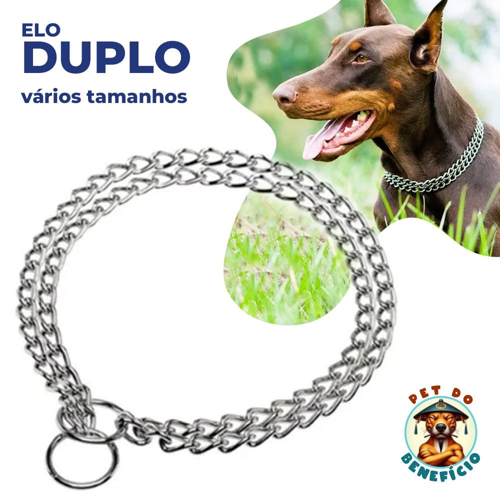 Enforcador Duplo Colar Elo Chato Reforçado Duplo para Cães