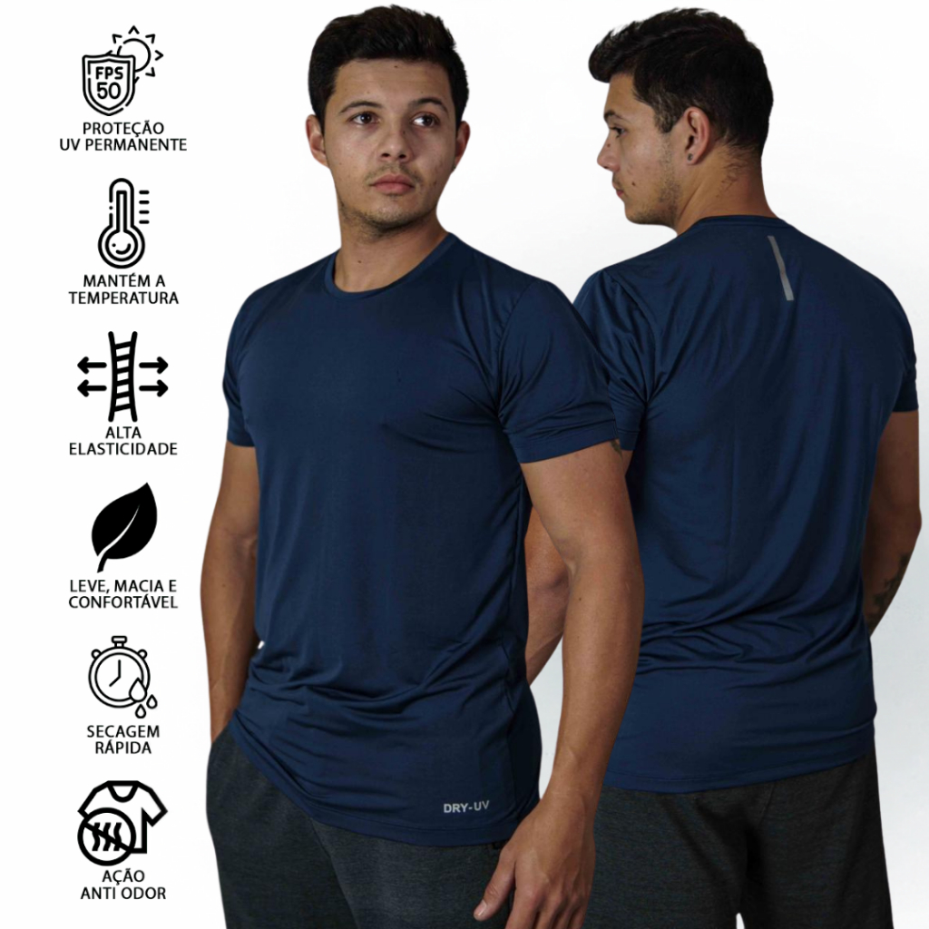 Camiseta Masculina Manga Curta Dry Fit com Alta Proteção UV+ Premium, Ideal para Esportes e Dia a Dia.