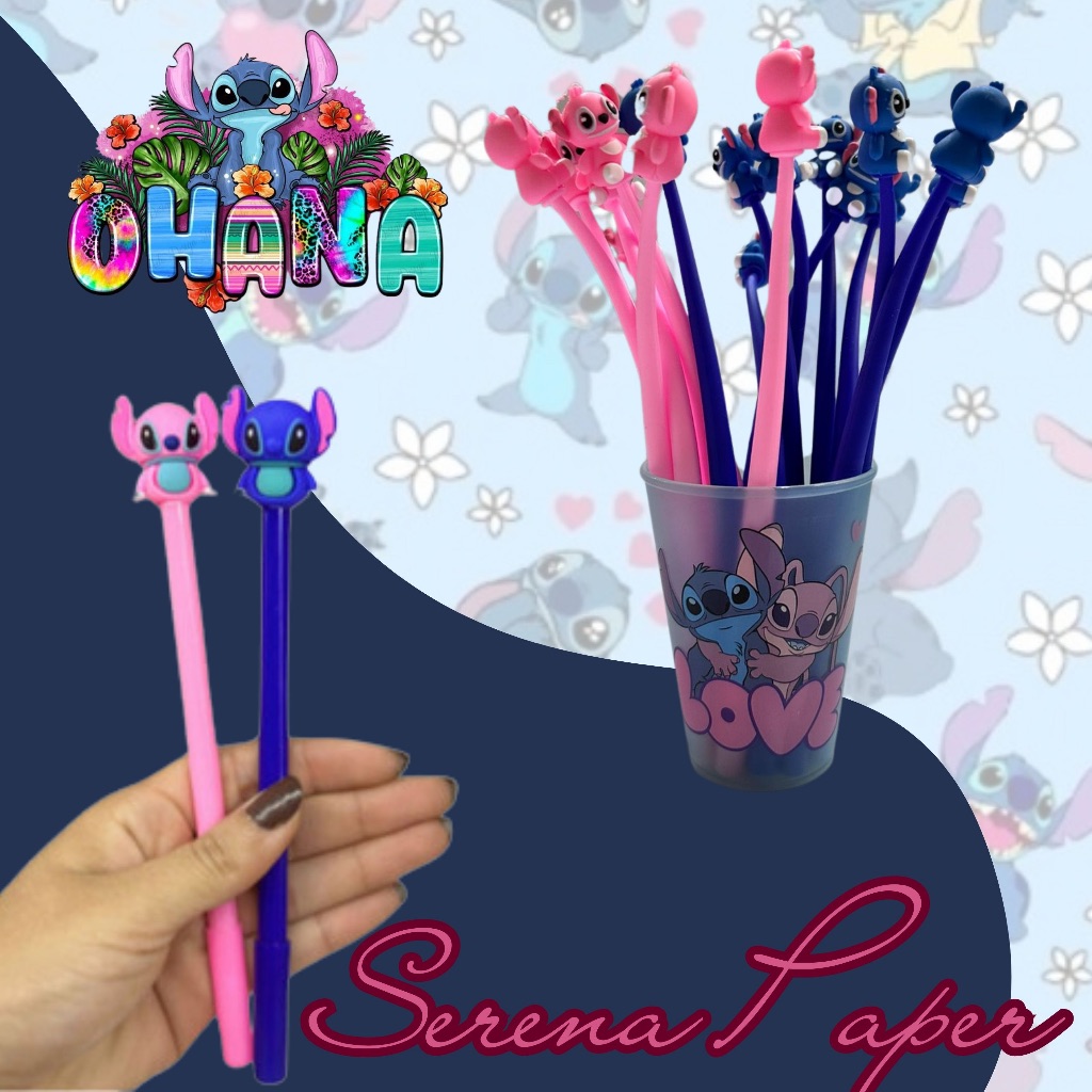 KIT PAPELARIA FOFA KAWAII STITCH - 1 CANETA FLEXÍVEL + 1 LÁPIS INFINITO em Oferta na Shopee