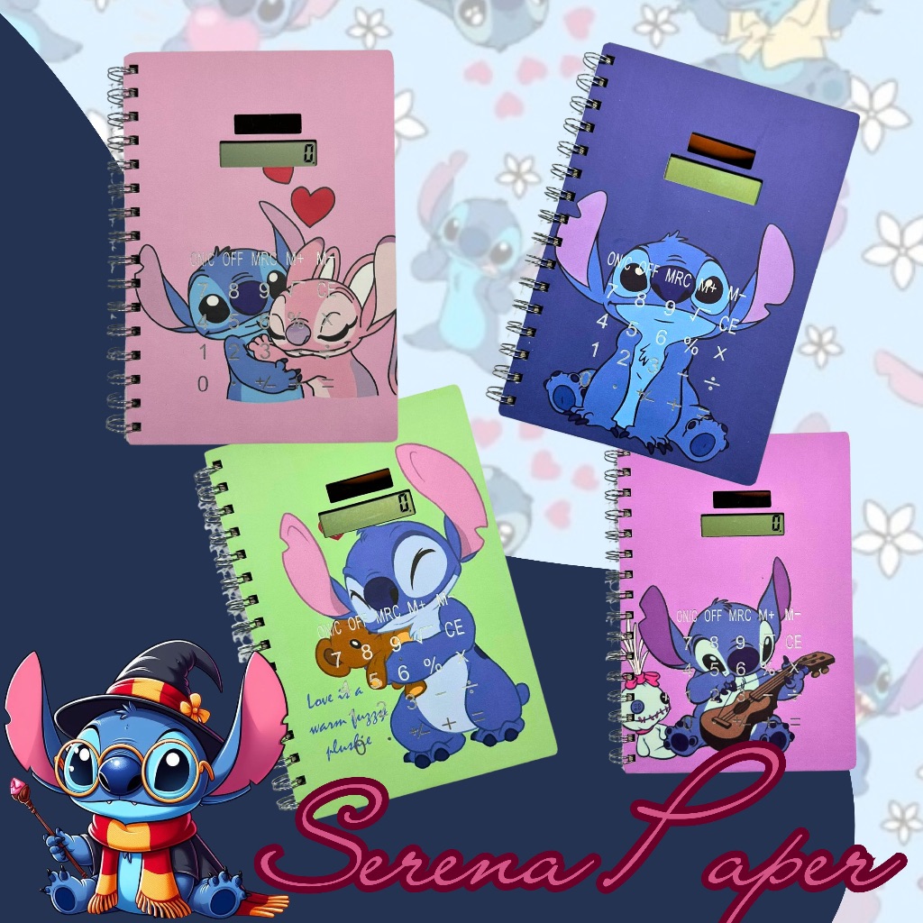 CADERNO COM CALCULADORA SOLAR STITCH / PAPELARIA FOFA KAWAII / MATERIAL ESCOLAR