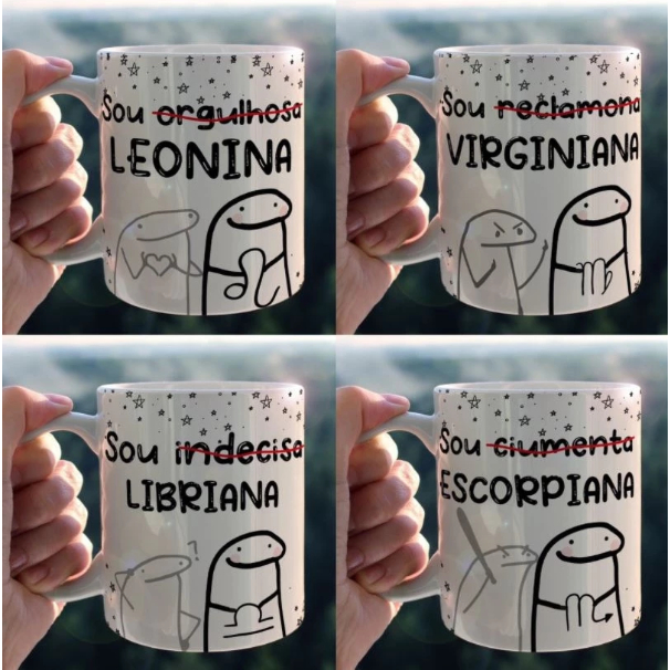 Imagem Caneca Procelana Personalizada Meme Flork Signos Branca 325 ML