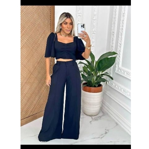 Conjunto Tecido Duna excelente  qualidade Amarração com ajuste nas costas cropet e calça pantalona