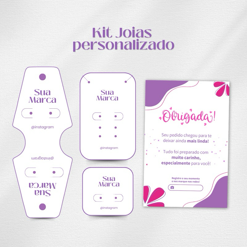 Kit Tag para Acessório Personalizado Cartao de Agradecimento Bijuteria Joia Cartela trio Brinco Colar Pulseira