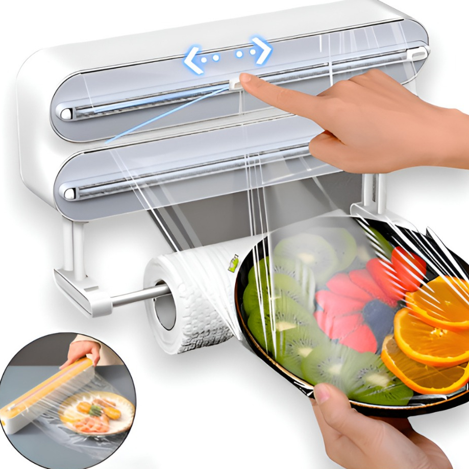 Cortador Duplo De Plástico Filme PVC Suporte Ajustável Dispensor Descartável Ventosa Adere...