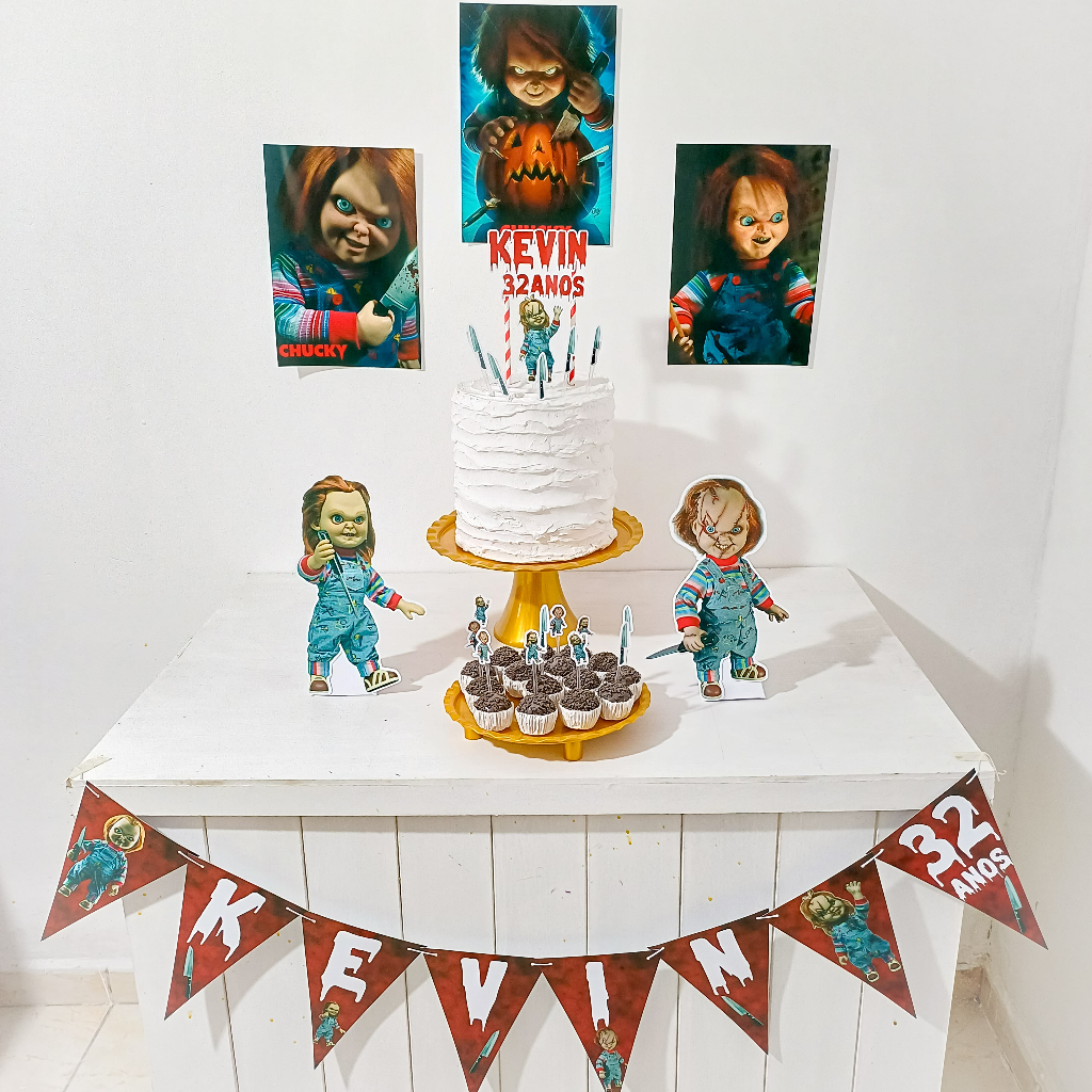 Kit Festa Chucky Personalizado Só Um Bolinho Festa em Casa Aniversário Infantil adulto Mesversário  lembrancinha