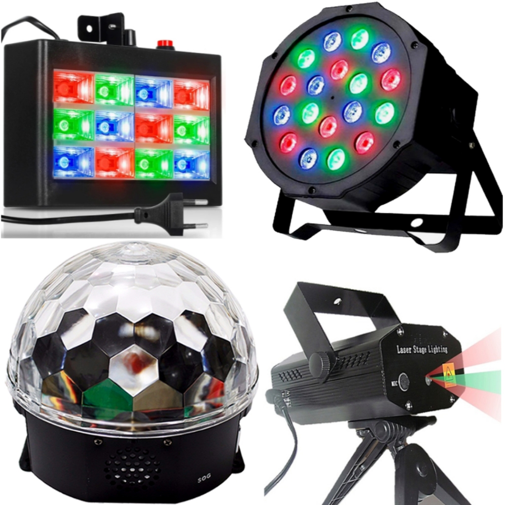 Kit Iluminaçao Para Festa Par Led Projetor Strobos Globo Usb