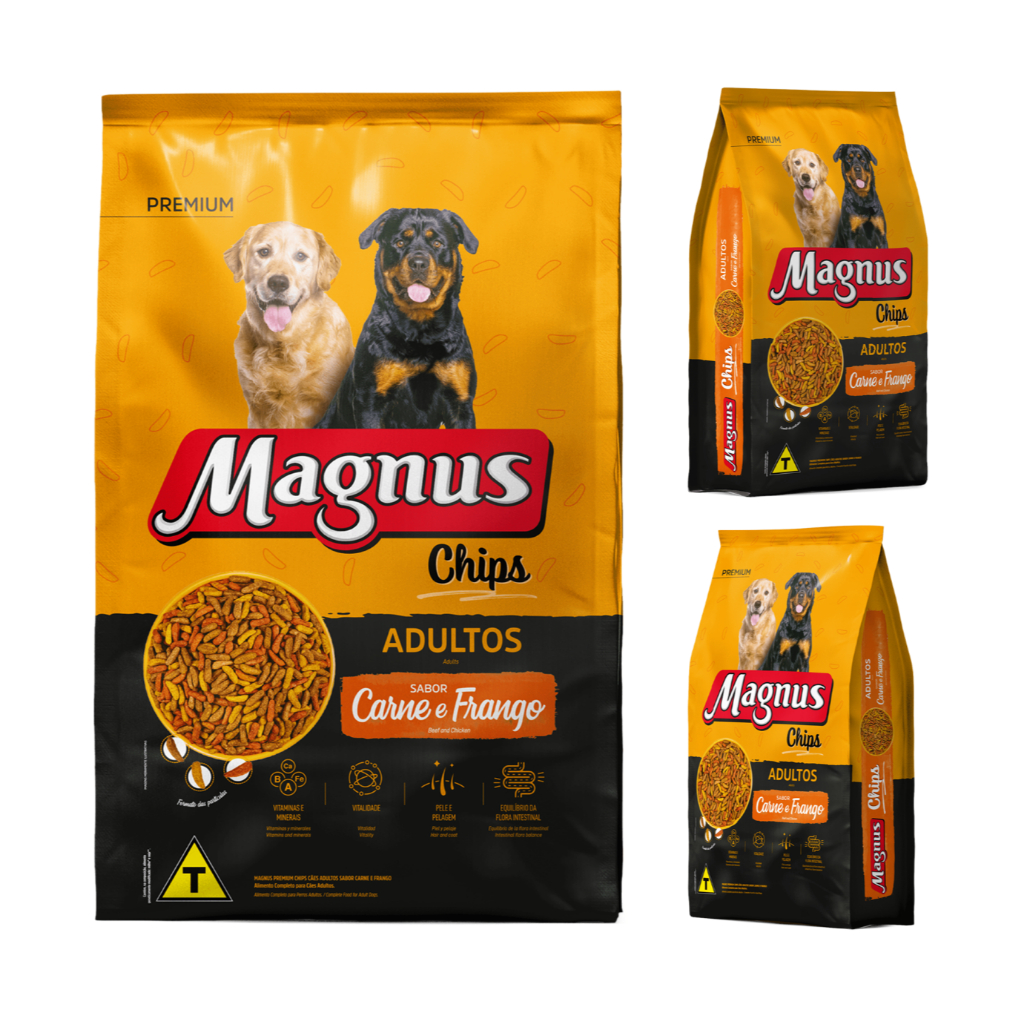 Ração Magnus Chips Premium Carne e Frango 15 kg em Oferta na Shopee