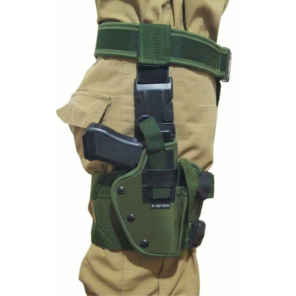 Coldre Robocop de perna Tático Pistola Revólver 38 357 Verde