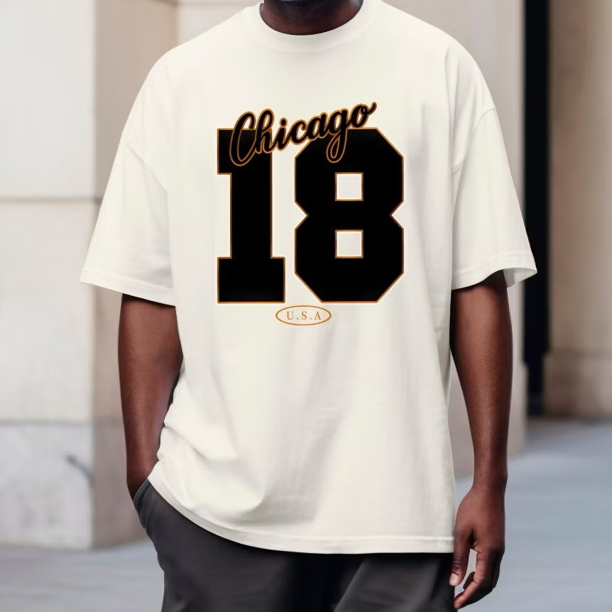 Camiseta Oversized Streetwear  Camisa Chicag 18 Estilo Americano Tendencia 2025 Blusa Larga