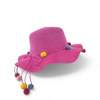 Chapéu de Palha Infantil, Chapéu de Sol Feminino Bonito Proteção Solar com Pompons Ideal para Praia e Passeios em Oferta na Shopee