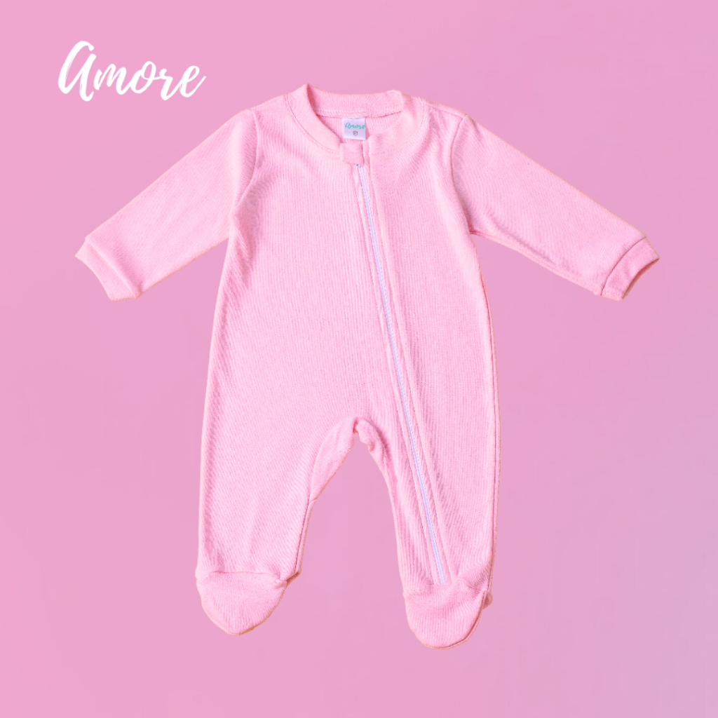 Macacão de bebê Pezinho Rosa - Suedine 100% Algodão