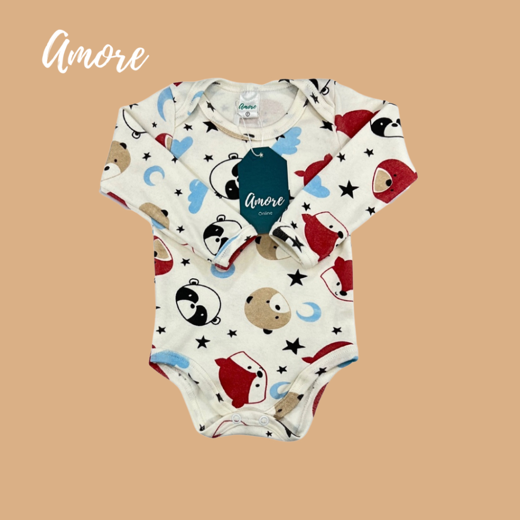 Body Manga Longa Raposa Vermelha Suedine - 100% Algodão em Oferta na Shopee