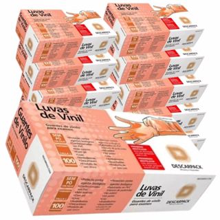 10cx Luva Vinil Sem e Com Pó Descartável 100 Un Descarpack em Oferta na Shopee