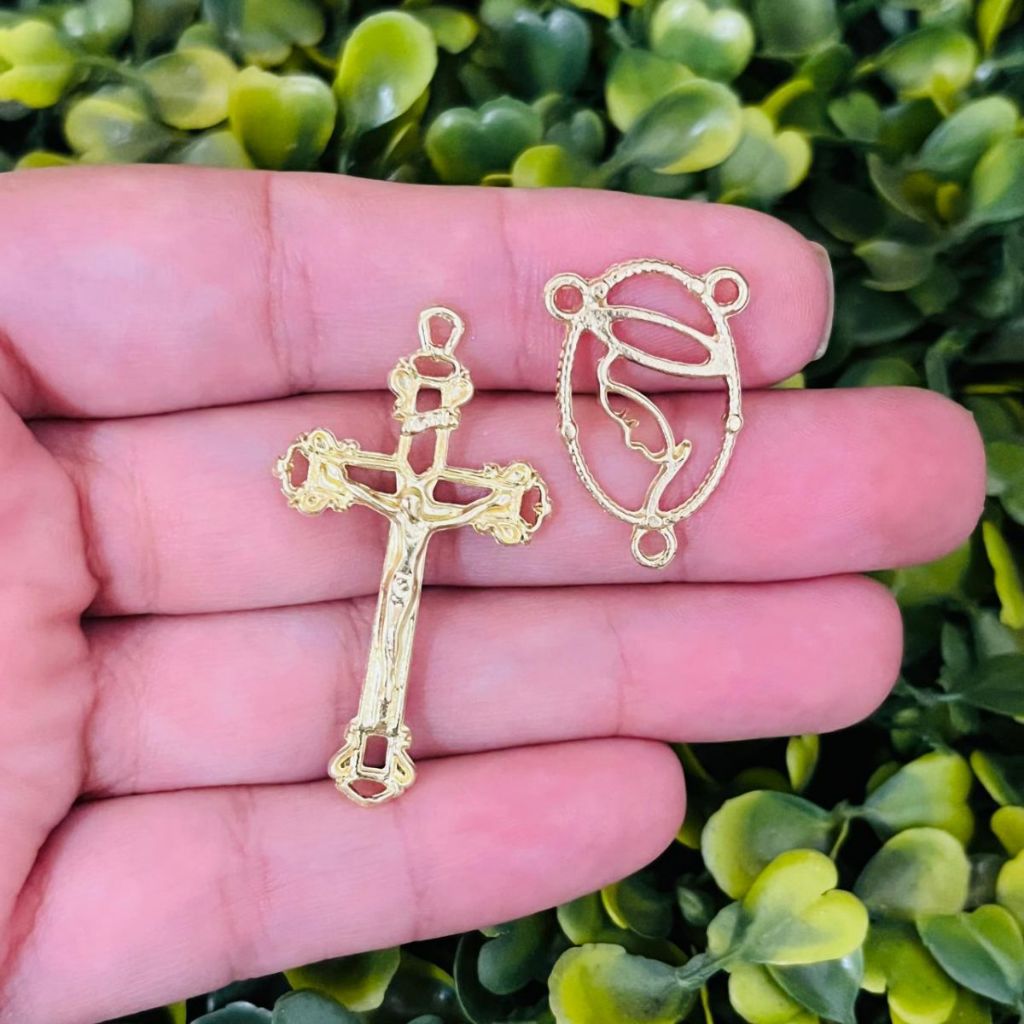 10 Crucifixos + 10 Entremeios Nossa Senhora do Rosário Dourado - kit para Montagem de Terços - Terços Católicos em Oferta na Shopee