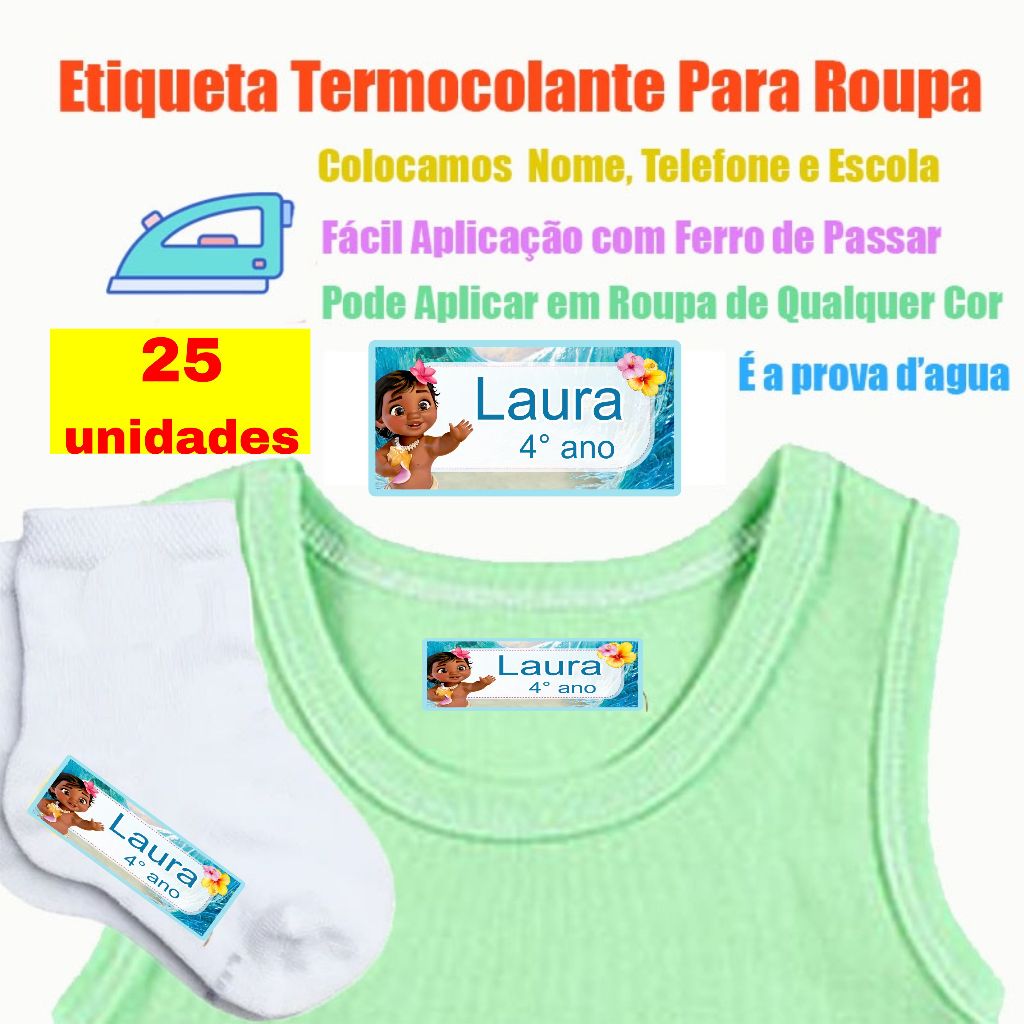 25 unidades Etiquetas Termocolantes uniforme escolar 4 cm x 2 cm, identificação para roupa creche em Oferta na Shopee