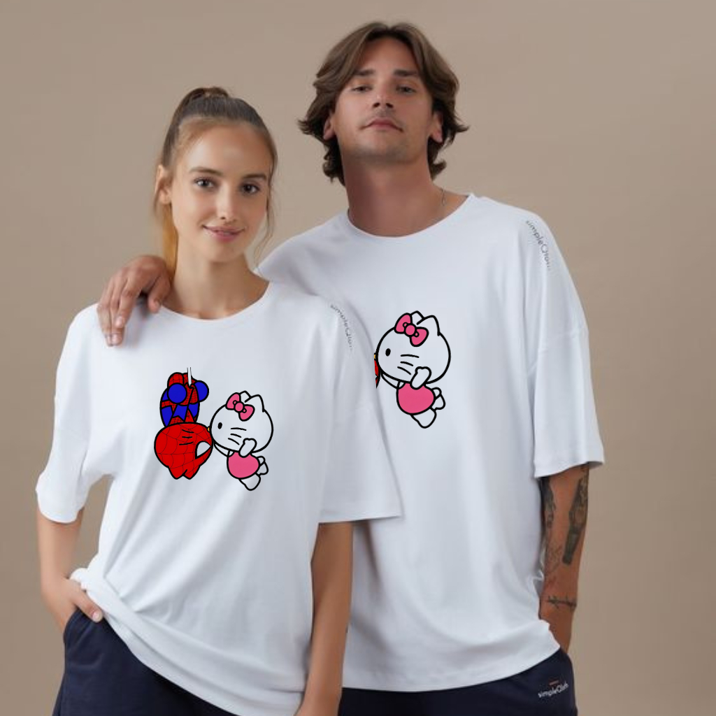 Camiseta Casal Hello Kitty & Homem-Aranha - Casal Combinando -Camisa Poliéster Estilo Casual Premiun