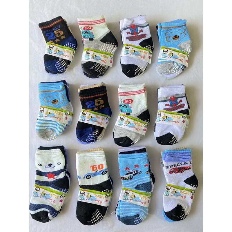 Kit 12 Meia Bebê Antiderrapante Estampadinha Masculina，0 a 6, 6 a 12, 12 a 24 mes em Oferta na Shopee