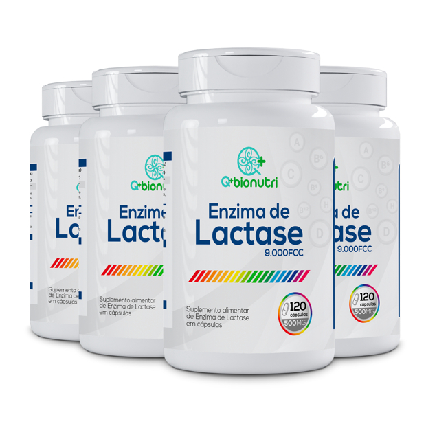 Kit 4x Enzima de Lactase 9.000fcc 500mg 120 Cápsulas Q+Bionutri