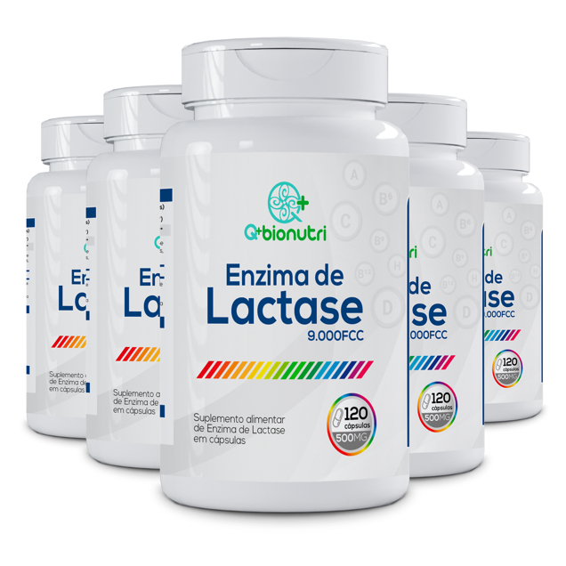 Kit 5x Enzima de Lactase 9.000fcc 500mg 120 Cápsulas Q+Bionutri