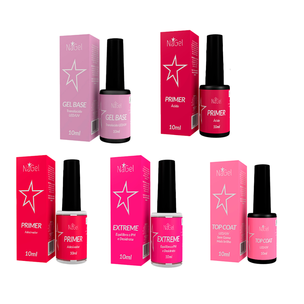 Kit NAGEL Preparação Para Unhas  - Top Coat - Desidratador Extreme - Primer Ácido - Adesivador -  Gel Base - Desidrat