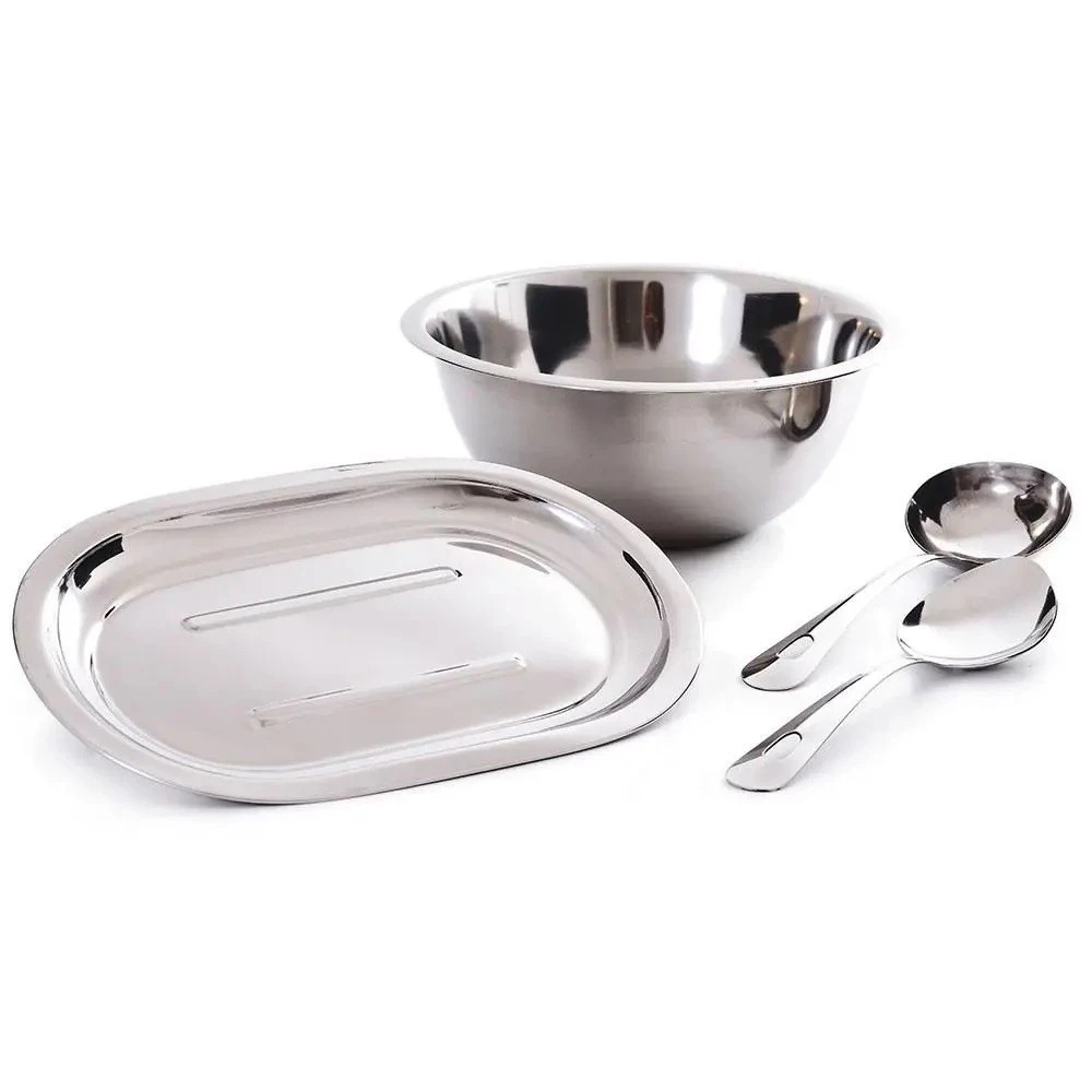 Conjunto De Bowl Bandeja Concha E Colher Inox 4 Peças Wincy