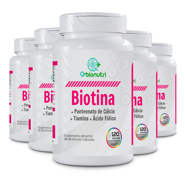 Kit 5x Biotina - Panteonato de Cálcio+ Tiamina+ Ácido Fólico- 120 cápsulas Q+Bionutri