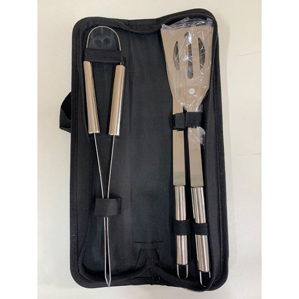 Kit Churrasco Utensílios  Profissional Com 3 Peças  Aço Inox Maleta  Faca Garfo