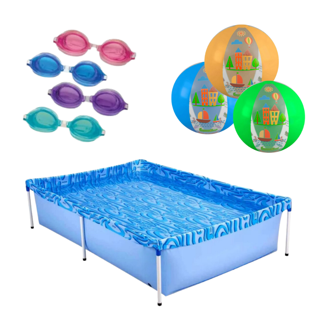 Kit Piscina Infantil Estrutural 1000 Litros Mor + Óculos de Natação e Bola Inflável em Oferta na Shopee