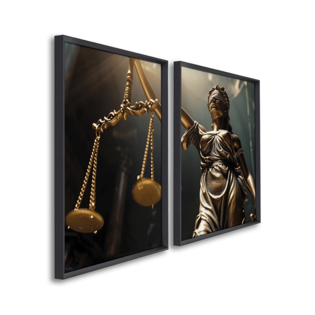 Quadro Decorativo Justiça Balança e Deusa 2 Telas com Moldura 50x75cm ou 60x90cm Escritório — imagem 2 de 2