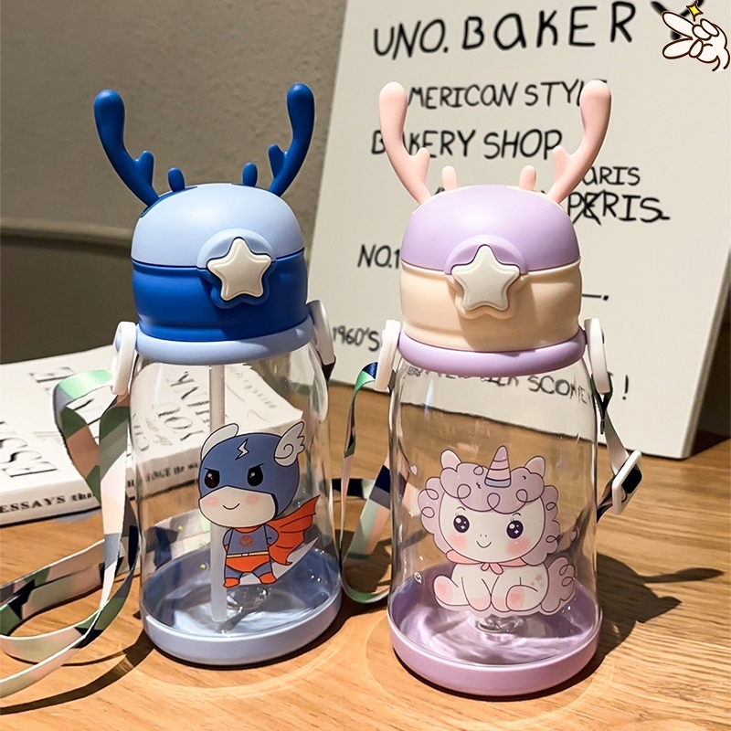 Detalhes do Garrafa De Alce Água Infantil Criança 600ML Portátil Com Canudo Para Meninas ou Meninos