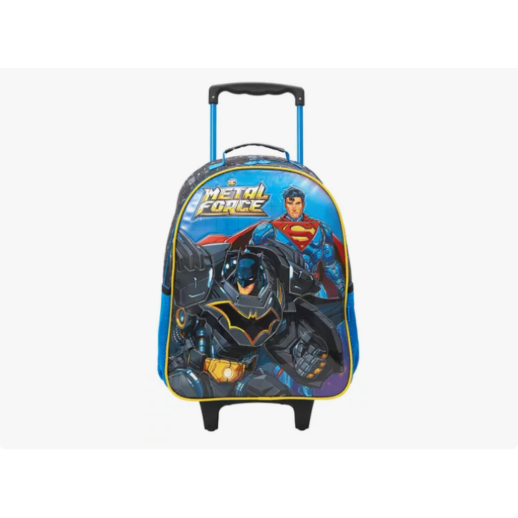 Mochila Bolsa Com Rodas Material Escolar Infantil Juvenil Liga Da Justiça Batman Superman Flash Metal Force Xeryus 13510