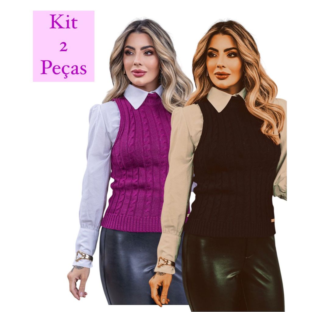 kit 2 Peças Tricot Garrafinha Colete Trança Blusinha Moda Tendencia Feminina Inverno Verão em Oferta na Shopee
