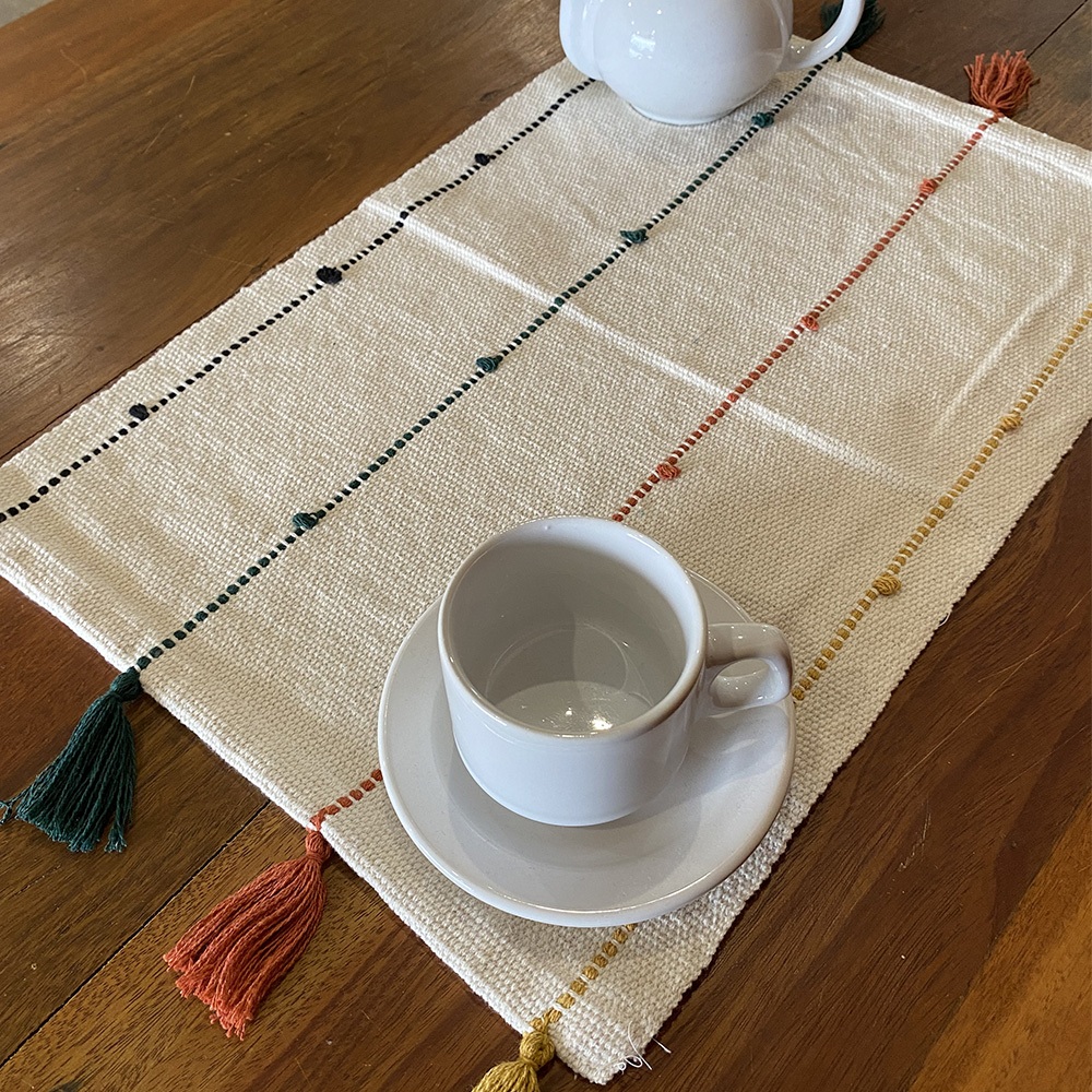 Lugar Americano Listrado Algodão Artesanal Tassel Luxo Boho em Oferta na Shopee