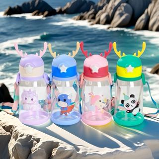 Garrafa De Alce Água Infantil Criança Portátil Com Canudo Desenho Multicolorido