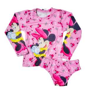 conjunto camisa uv50 + calcinha infantil camiseta proteção solar praia personagem minie minnie banho em Oferta na Shopee