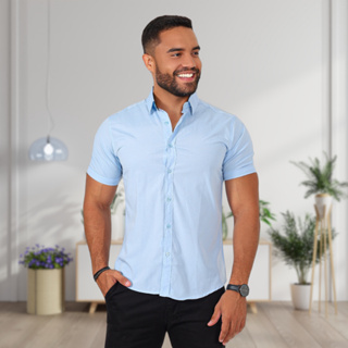 Camisa manga curta luxo slim lisa tricoline exclusiva oferta camisa não amassa e seca rapido em Oferta na Shopee