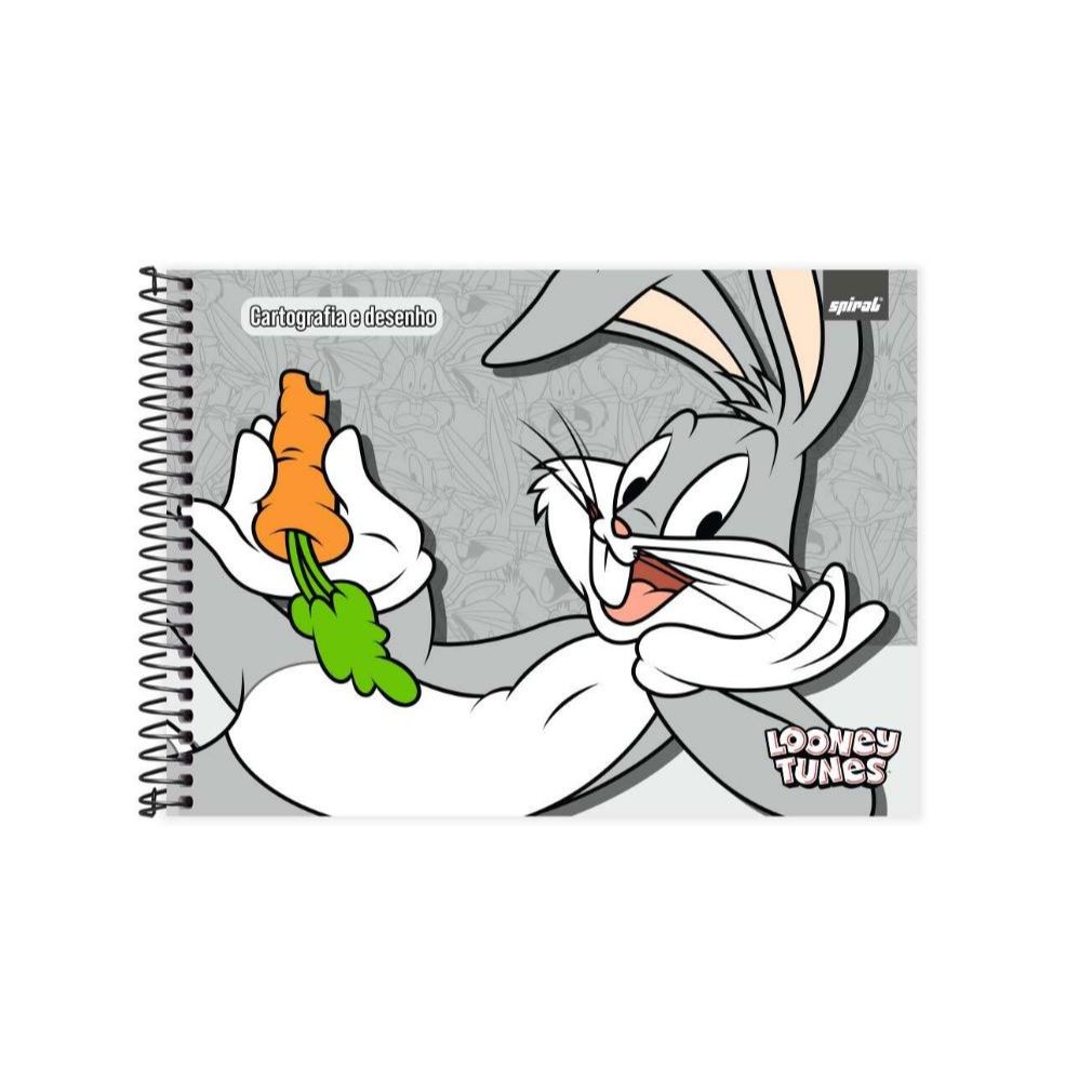 Caderno Cartografia e Desenho Capa Dura 80 Folhas, Looney Tunes, Pernalonga, 2025 Spiral Lt - PT 1 UN