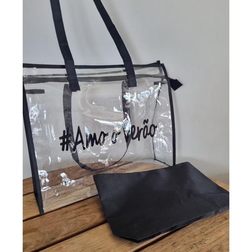 Kit Bolsa Transparente de grande capacidade Sacola de Praia Feminina Silicone Com Necessaire Amo O Verão Impermeável em Oferta na Shopee