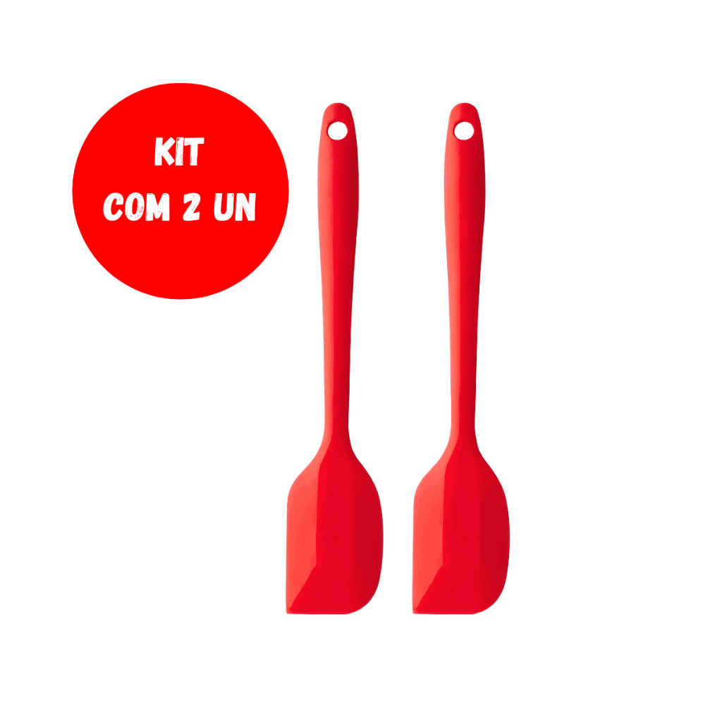 Kit 2 Espátulas Silicone Vermelha Raspador Cozinha Reforçada