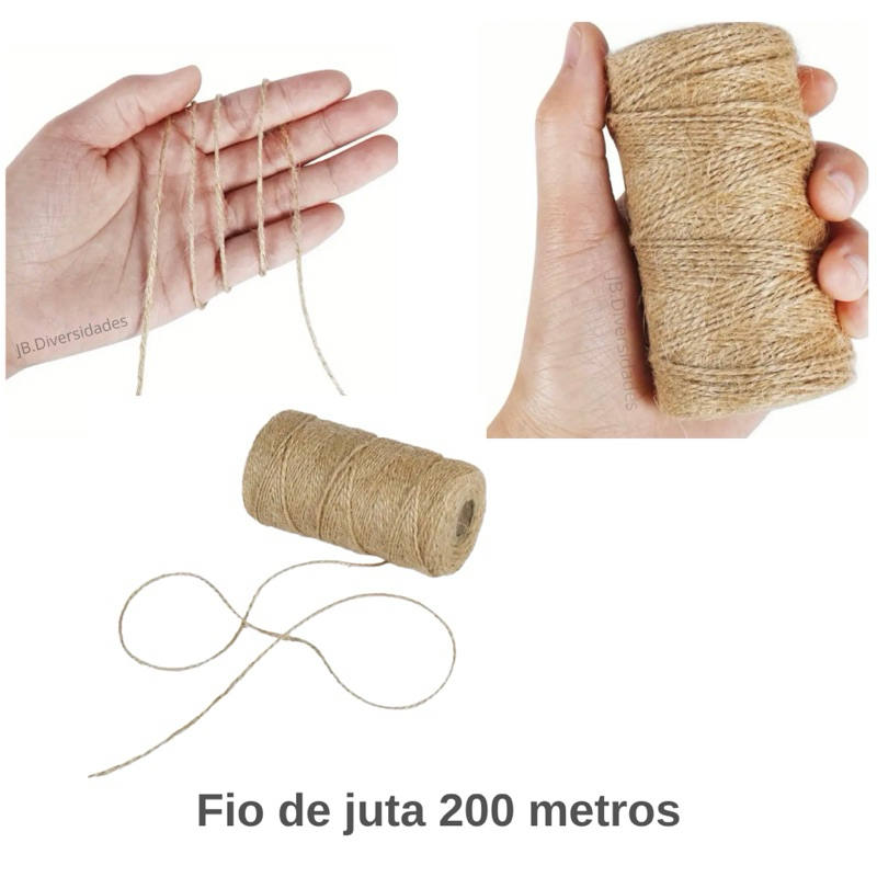 Imagem kit 200 Metros fio de Juta Natural cordao de Juta para Artesanato Barbante Lembrancinha Juta Decoração